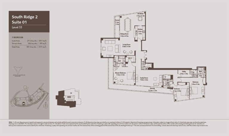 South Ridge 2 – 3 Bedroom Apartment Level 33-1 Floor Plans