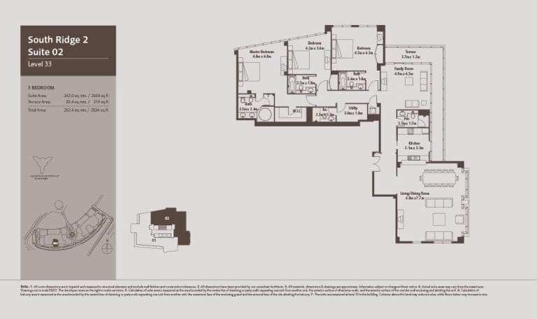 South Ridge 2 – 3 Bedroom Apartment Level 33 Floor Plans