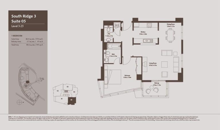 South Ridge 3 – 1 Bedroom Apartment Level 3-23 Floor Plans