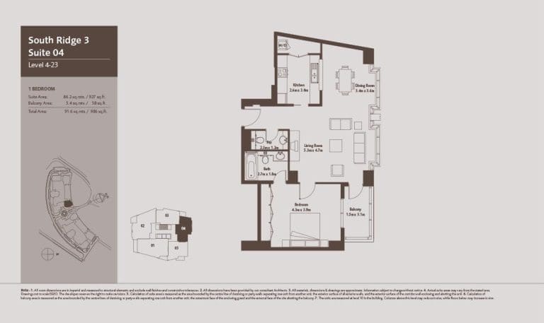 South Ridge 3 – 1 Bedroom Apartment Level 4-23 Floor Plans