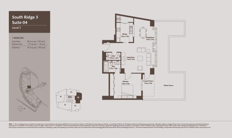 South Ridge 3 – 1 Bedroom Apartment Level 3 Floor Plans