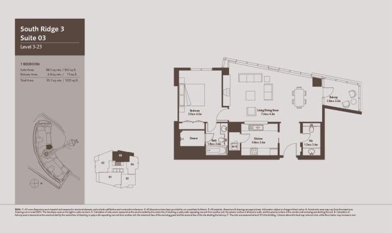 South Ridge 3 – 1 Bedroom Apartment Level 3-23-1 Floor Plans