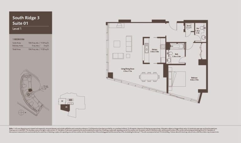 South Ridge 3 – 1 Bedroom Apartment Level 1-1 Floor Plans