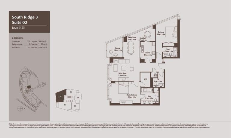 South Ridge 3 – 2 Bedroom Apartment Level 3-23 Floor Plans