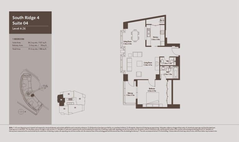 South Ridge 4 – 1 Bedroom Apartment Level 4-26 Floor Plans