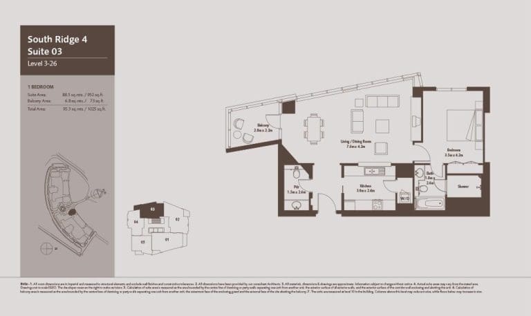 South Ridge 4 – 1 Bedroom Apartment Level 3-26-1 Floor Plans