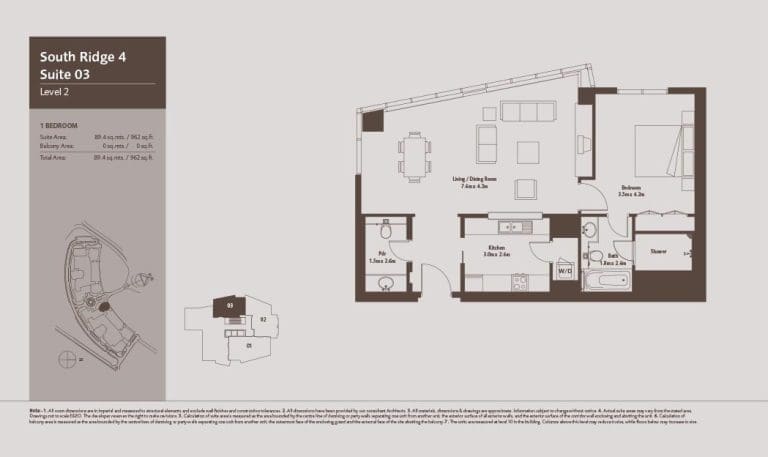 South Ridge 4 – 1 Bedroom Apartment Level 2 Floor Plans