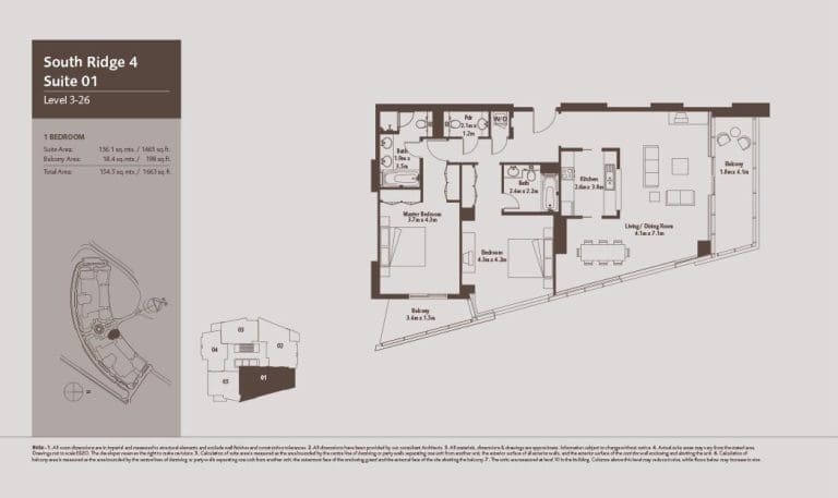 South Ridge 4 – 1 Bedroom Apartment Level 3-26-2 Floor Plans