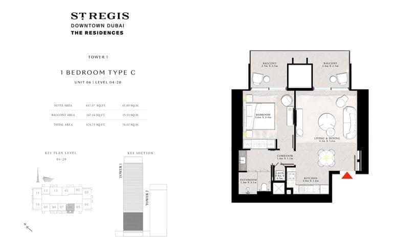 St. Regis Tower 1 – 1 Bedroom Apartment Type C Floor Plans