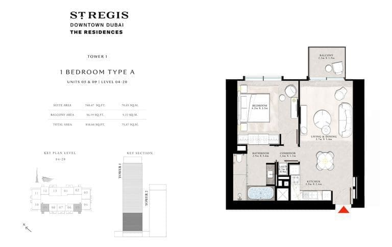 St. Regis Tower 1 – 1 Bedroom Apartment Type A Floor Plans