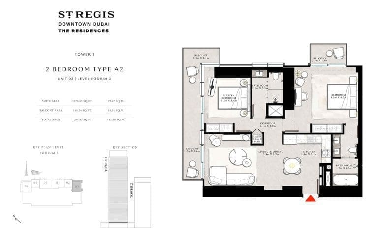 St. Regis Tower 1 – 2 Bedroom Apartment Type A2-6 Floor Plans
