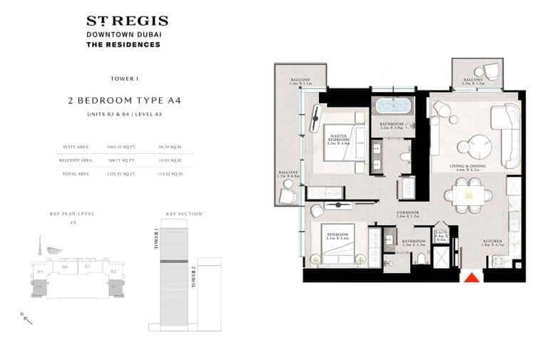 St. Regis Tower 1 – 2 Bedroom Apartment Type A4-1 Floor Plans