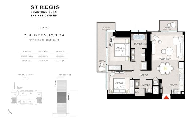 St. Regis Tower 1 – 2 Bedroom Apartment Type A4-3 Floor Plans