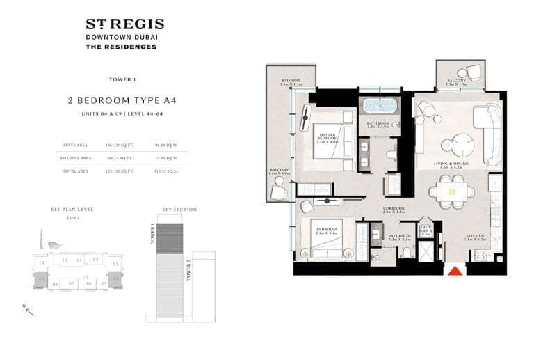 St. Regis Tower 1 – 2 Bedroom Apartment Type A4-6 Floor Plans