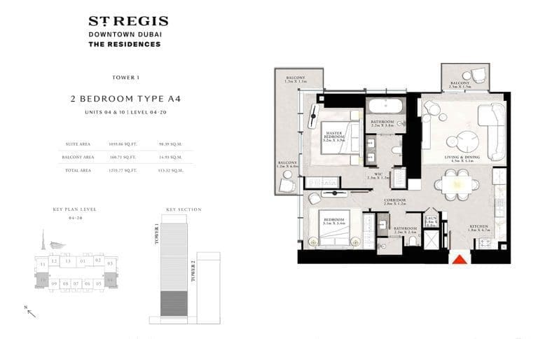 St. Regis Tower 1 – 2 Bedroom Apartment Type A4-7 Floor Plans