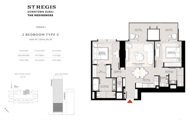 St. Regis Tower 1 – 2 Bedroom Apartment Type C Floor Plans