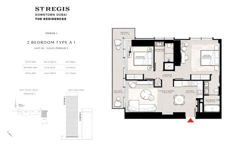 St. Regis Tower 1 – 2 Bedroom Apartment Type A1-5 Floor Plans