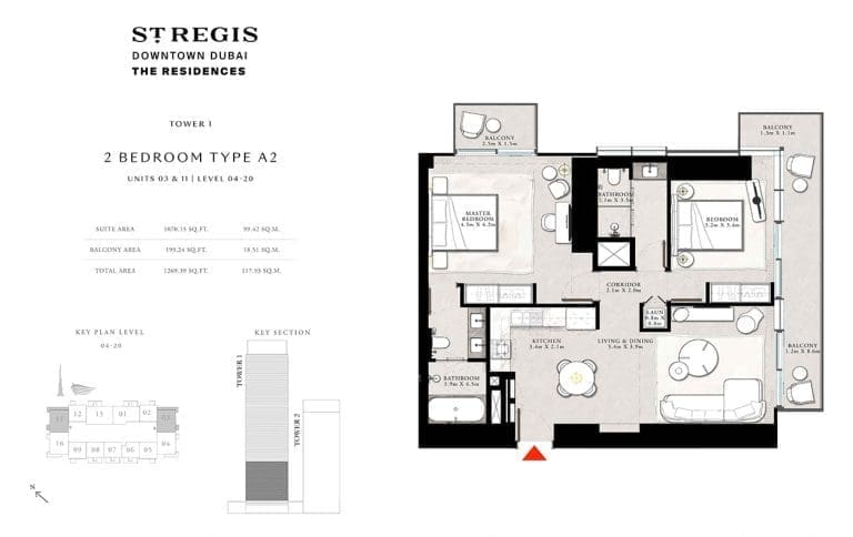 St. Regis Tower 1 – 2 Bedroom Apartment Type A2-2 Floor Plans