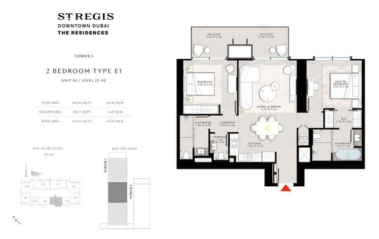 St. Regis Tower 1 – 2 Bedroom Apartment Type E1 Floor Plans