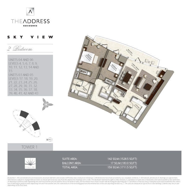 Address Sky View Tower 1 – 2 Bedroom Apartment Unit 04 & 06 Floor Plans