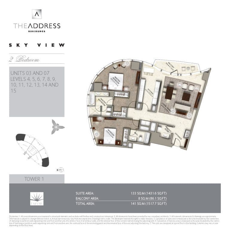 Address Sky View Tower 1 – 2 Bedroom Apartment Floor Plans