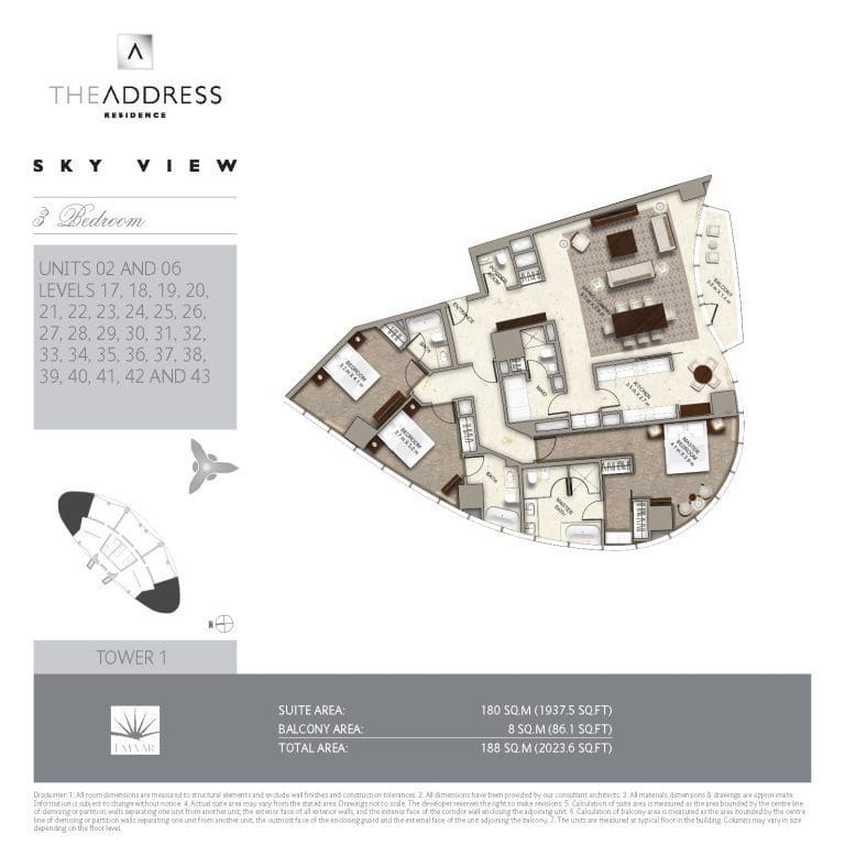Address Sky View Tower 1 – 3 Bedroom Apartment Unit 02 & 06 Floor Plans
