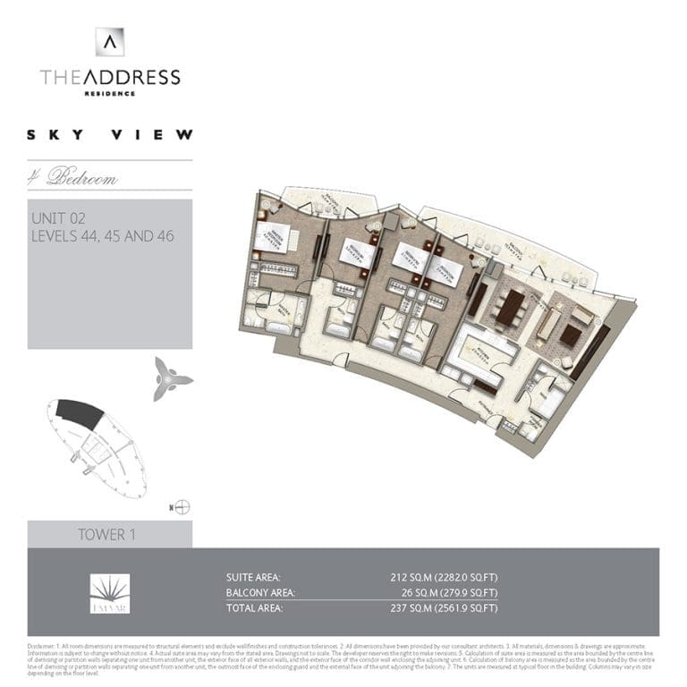 Address Sky View Tower 1 – 4 Bedroom Apartment Unit 02 Floor Plans