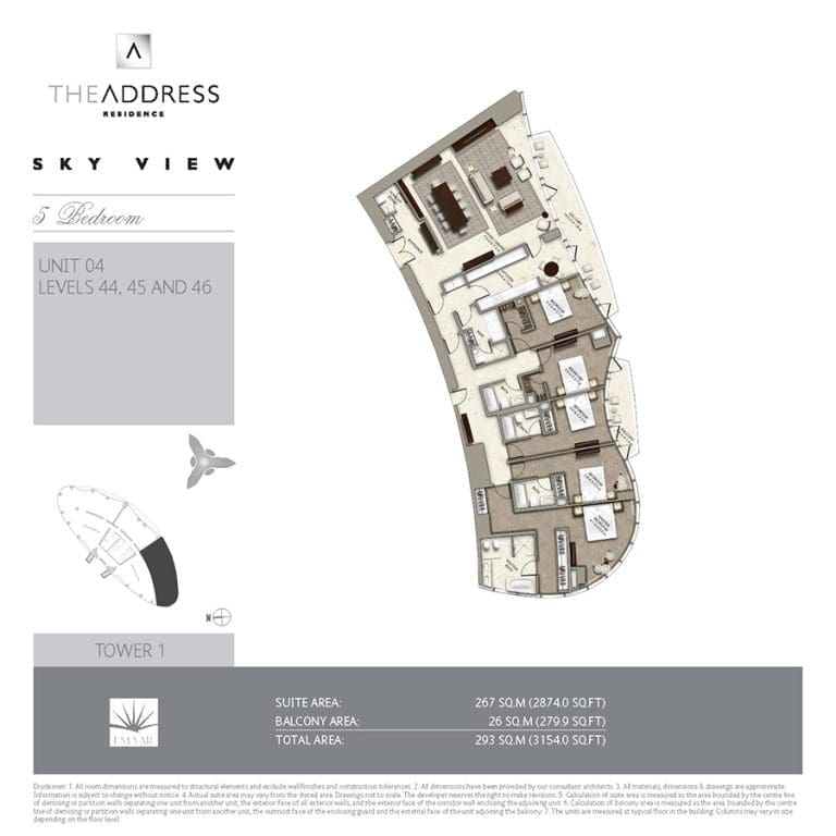 Address Sky View Tower 1 – 5 Bedroom Apartment Unit 04 Floor Plans
