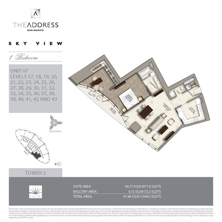 Address Sky View Tower 2 – 1 Bedroom Apartment Unit 07 Floor Plans