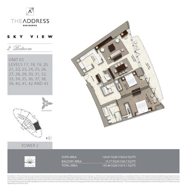 Address Sky View Tower 2 – 2 Bedroom Apartment Unit 05 Floor Plans