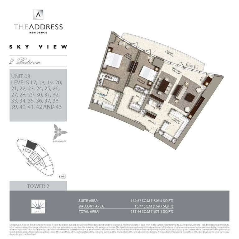 Address Sky View Tower 2 – 2 Bedroom Apartment Unit 03 Floor Plans