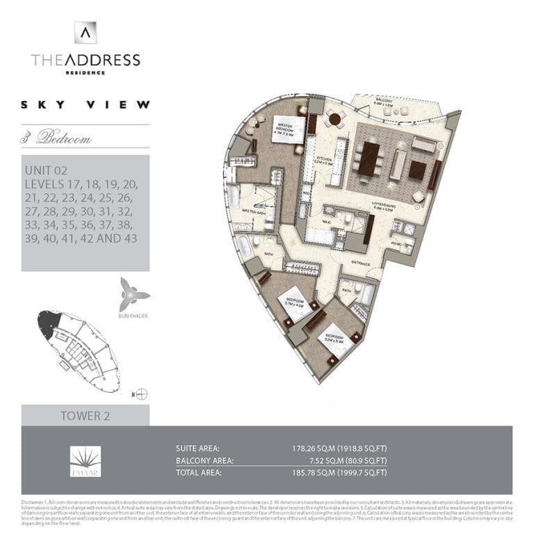 Address Sky View Tower 2 – 3 Bedroom Apartment Unit 02 Floor Plans