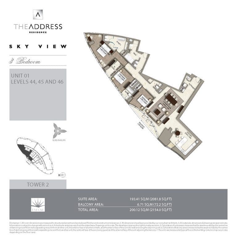Address Sky View Tower 2 – 3 Bedroom Apartment Unit 01 Floor Plans