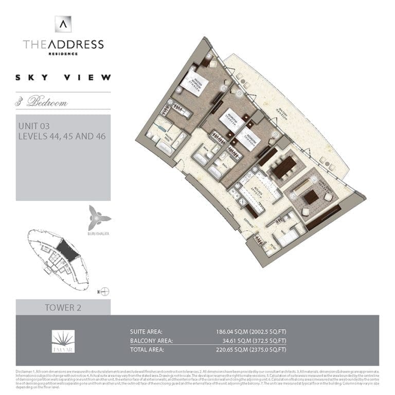 Address Sky View Tower 2 – 3 Bedroom Apartment Unit 03 Floor Plans