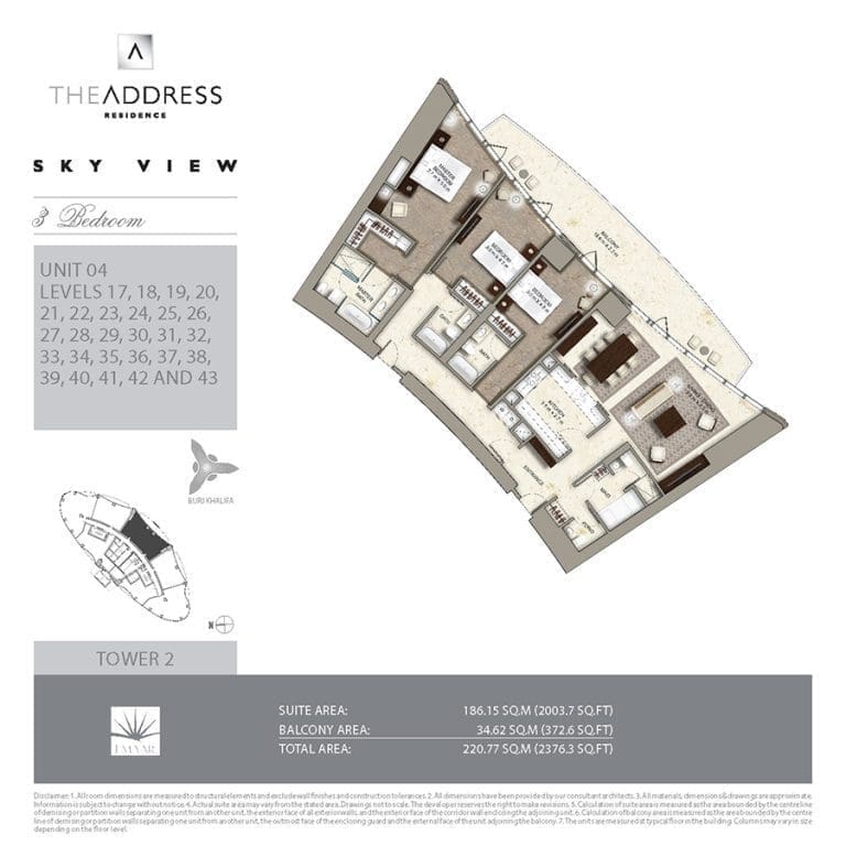 Address Sky View Tower 2 – 3 Bedroom Apartment Unit 04 Floor Plans