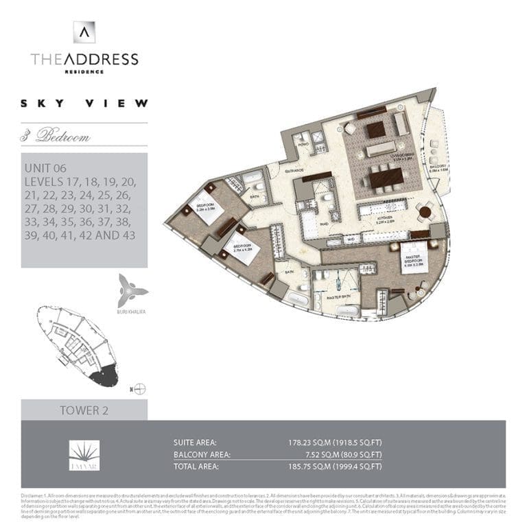 Address Sky View Tower 2 – 3 Bedroom Apartment Unit 06 Floor Plans
