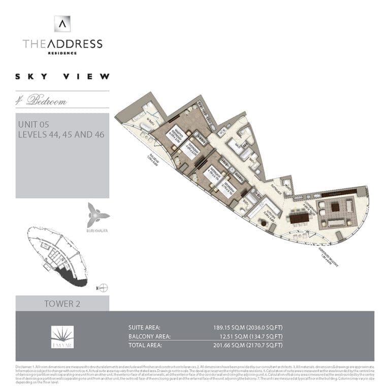 Address Sky View Tower 2 – 4 Bedroom Apartment Unit 05 Floor Plans