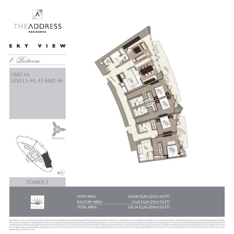 Address Sky View Tower 2 – 4 Bedroom Apartment Unit 04 Floor Plans