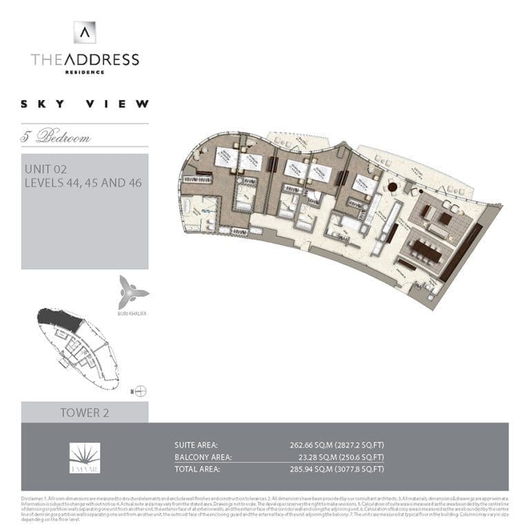Address Sky View Tower 2 – 5 Bedroom Apartment Unit 02 Floor Plans