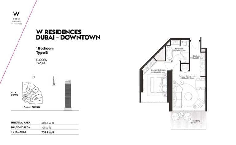 W Residences 1 Bedroom Apartment Type B Floor Plans