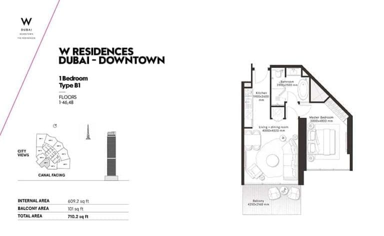 W Residences 1 Bedroom Apartment Type B1 Floor Plans