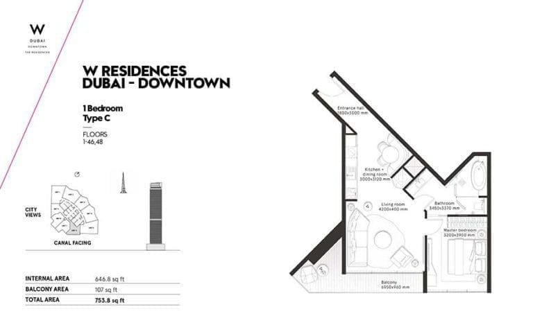 W Residences 1 Bedroom Apartment Type C Floor Plans