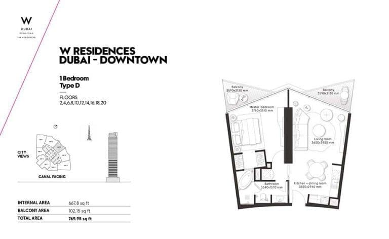 W Residences 1 Bedroom Apartment Type D Floor Plans