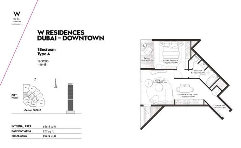 W Residences 1 Bedroom Apartment Type A Floor Plans