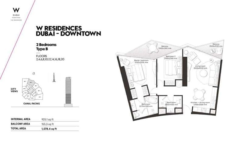 W Residences 2 Bedroom Apartment Type B Floor Plans