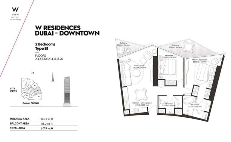 W Residences 2 Bedroom Apartment Type B1 Floor Plans