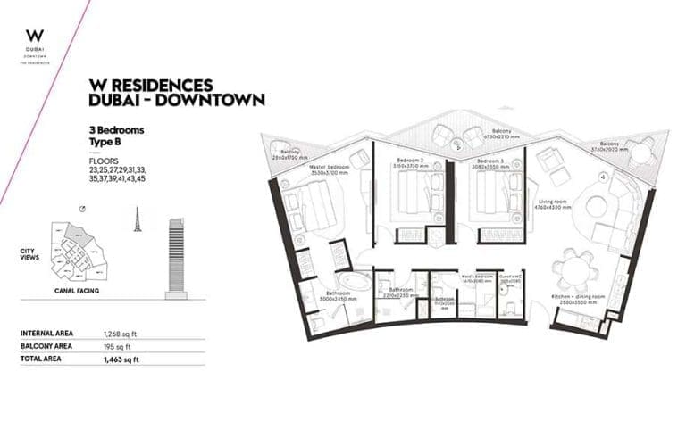 W Residences 3 Bedroom Apartment Type B Floor Plans