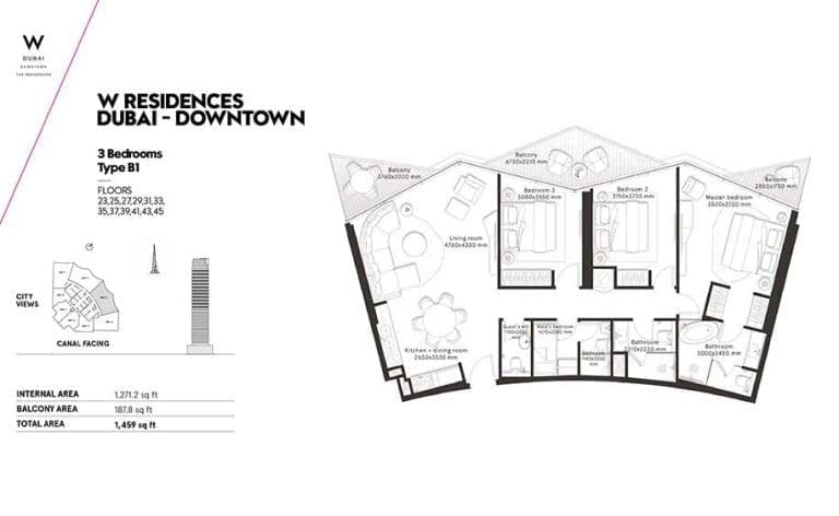 W Residences 3 Bedroom Apartment Type B1 Floor Plans
