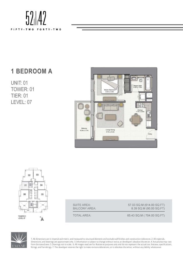 52-42 Tower 1 – 1 Bedroom Apartment Type A Level 07 Floor Plans