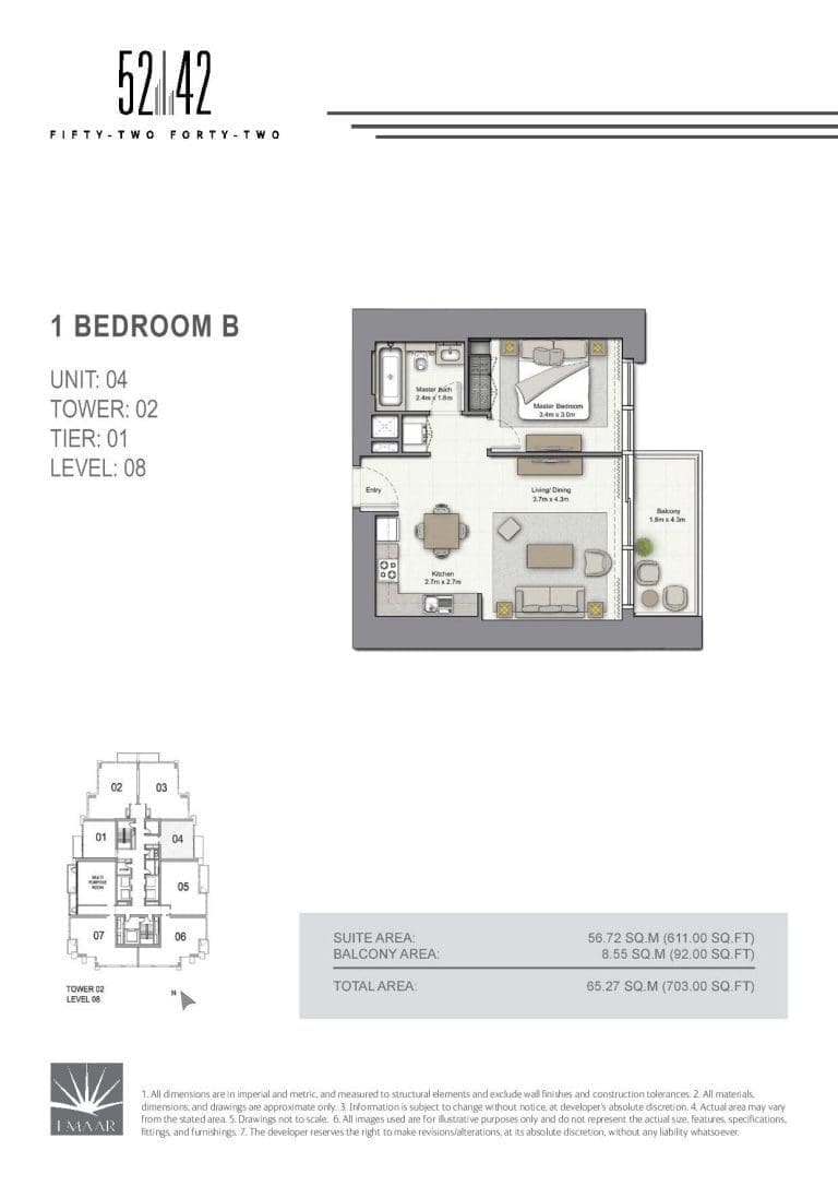 52-42 Tower 2 – 1 Bedroom Apartment Type B Unit 04 Floor Plans